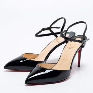 Christian Louboutin Black Patent Leather Rivierina Ankle-Strap Pump (Size 36.5)